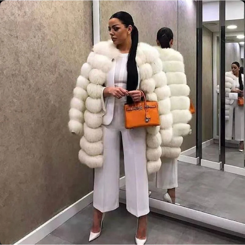 Fox Fur Long Coat Military-Inspired Jacket