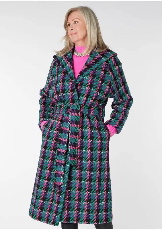 Frankie Check Coat with Tie Belt - size 12 Elegant Satin Bolero