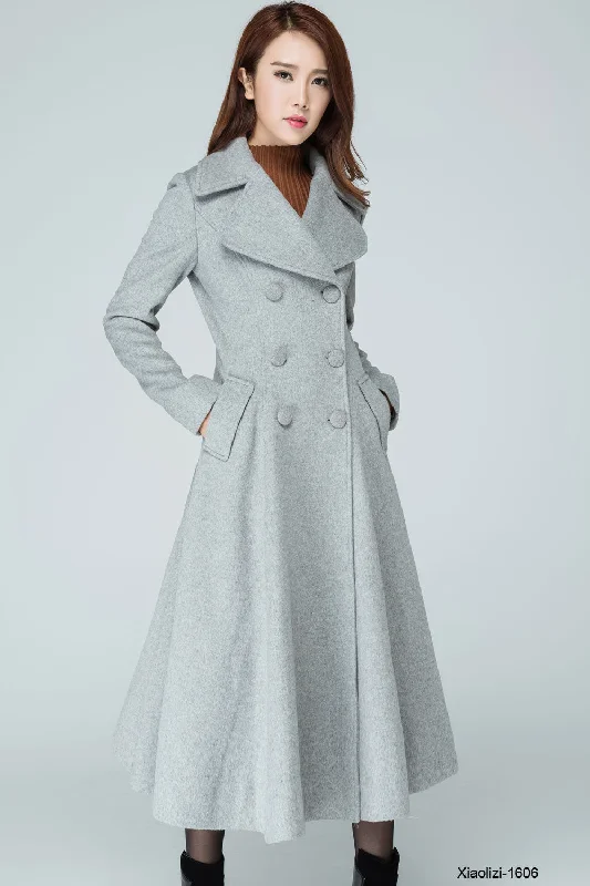 Gray wool outerwear, double breasted thrench coat for women 1606# Soft Thermal Overcoat