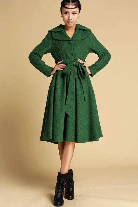 Women's Swing fit and flare wool coat 0336# Softshell Outdoor Jacket