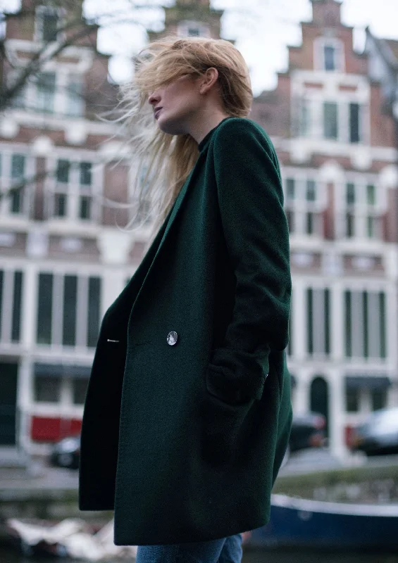 Green Wool Coat Fur-Trimmed Winter Coat