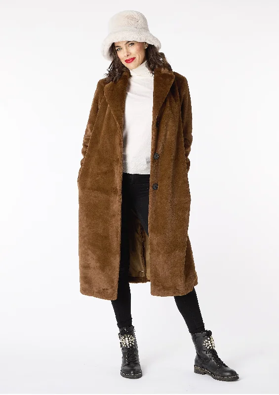 Harper Tan Faux Fur Coat - size 12 Structured Wool Blazer