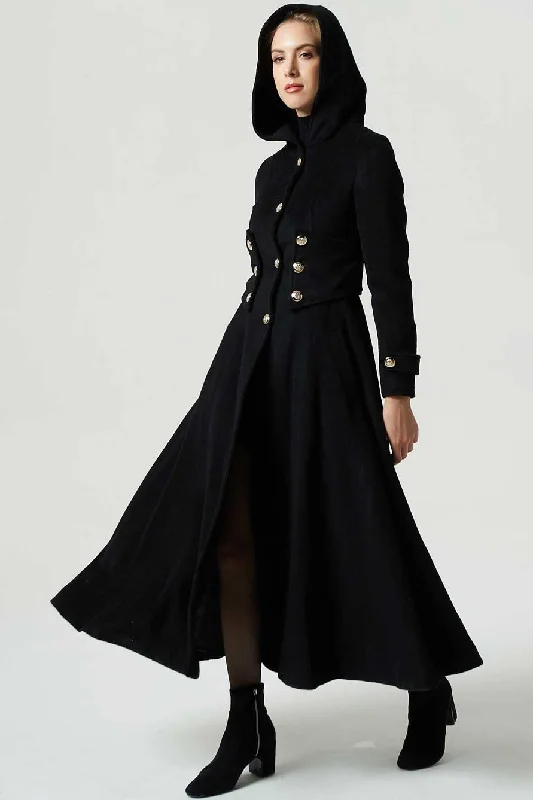 hooded maxi wool coat womens winter coat 1953# Longline Wool Coat