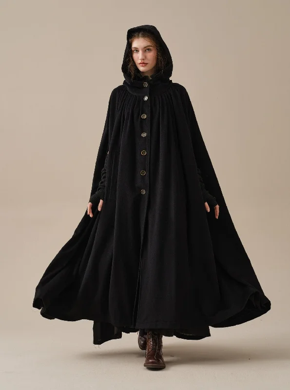 ARIEL 14 | HOODED WOOL CLOAK COAT Elegant Satin Bolero