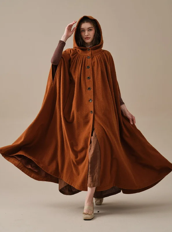 ARIEL 14 | HOODED WOOL CLOAK COAT Streetwear Bomber Jacket