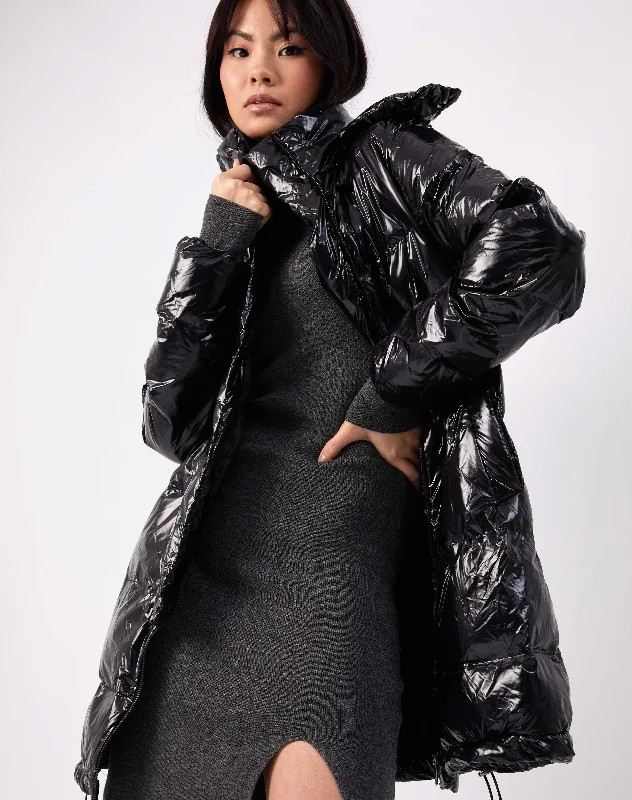 High Shine Puffer Coat in Black | Lola Pastel Wool Peacoat