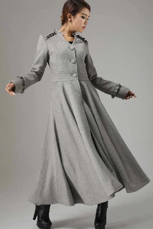 Long Grey Swing wool Coat with Ruffle Details 0731# Ultra-Soft Sherpa Vest