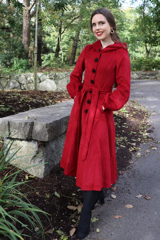 Wool-Blend Fit & Flare Coat with Hood & Belt 3229 Polished Tailored Coat