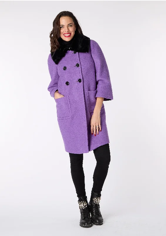 Lorrie Wool-Blend Coat with Faux Fur Collar - size 10 Warmth-Enhanced Parka