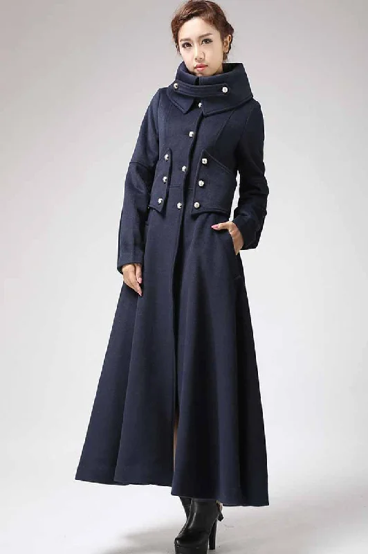 Blue Military wool Coat for women 0701# Structured Wool Blazer