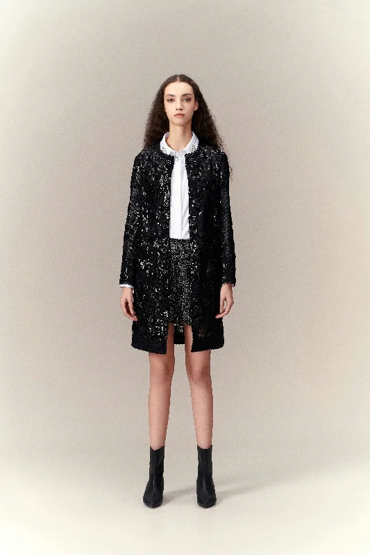 Mysterious Mistress Sequined Midi Coat Relaxed Utility Shacket