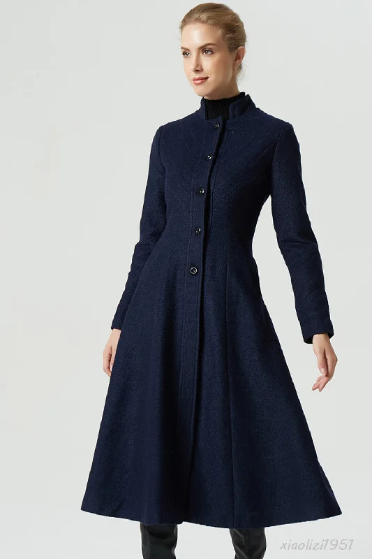 navy blue midi wool coat for women 1951# Military-Inspired Jacket