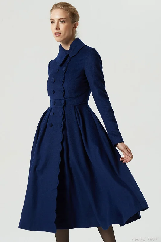 vintage inspired navy blue long wool coat  1971 Flowy Lightweight Kimono