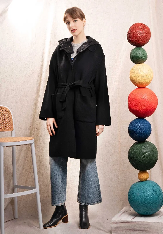 Coat Artist 0501-Black Belted Wool Overcoat