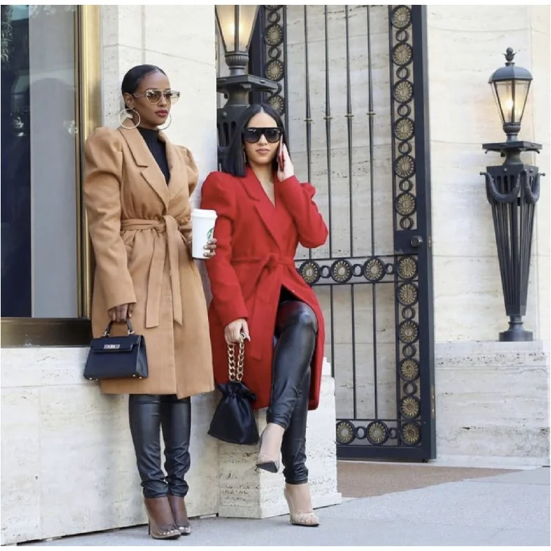 PUFF SHOULDER WATERFALL COAT Checkered Wool Shacket