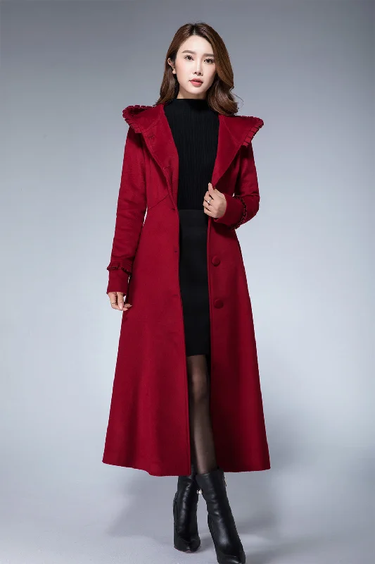 Red winter coat, wool coat 1861# Quilted Hybrid Jacket