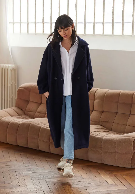 Coat Monk Navy Belted Midi-Length Coat