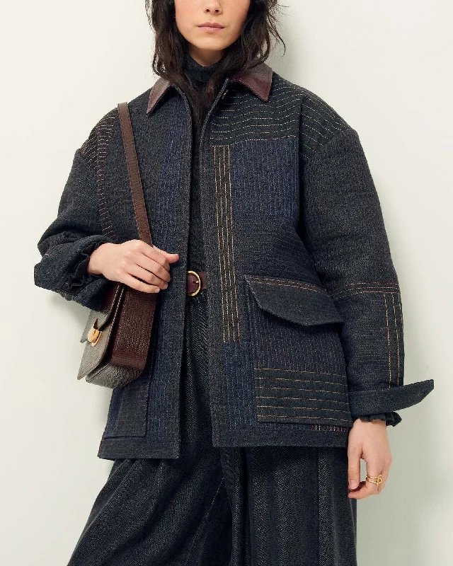 Coat Mirea Black-Denim Polished Tailored Coat