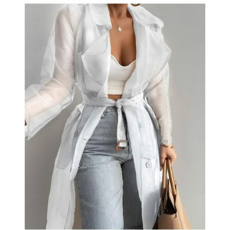 Sheer mesh long sleeve coat Suede Fringe Jacket