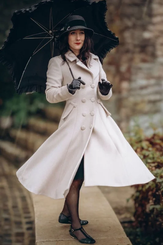 Vintage inspired Beige Long wool coat 3183 Puff Sleeve Blazer