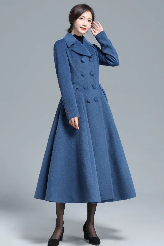 Vintage Inspired Long Wool Princess Coat Women 3127 Casual Denim Jacket