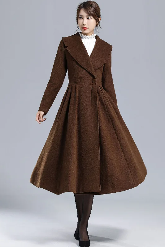 Warm Winter Wool Princess Coat Brown 3241 Lightweight Windbreaker