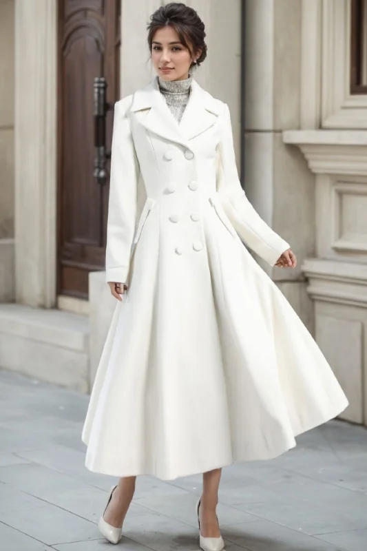 White Double Breasted Long Wool Coat 3235 Checkered Wool Shacket