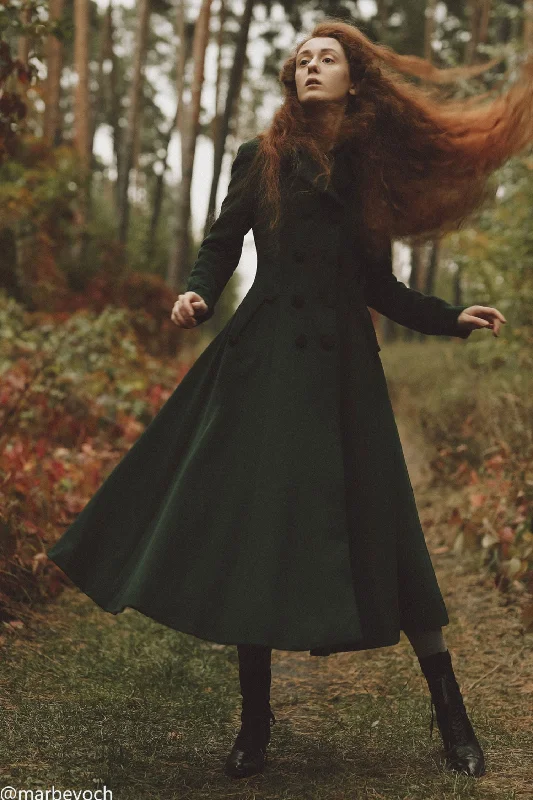 Women's Double breasted Green wool coat  3180 Soft Cashmere Wrap