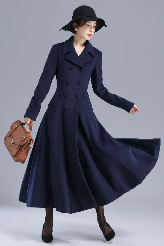 Women's Double Breasted Long Wool Coat 3208 Cozy Knitted Poncho