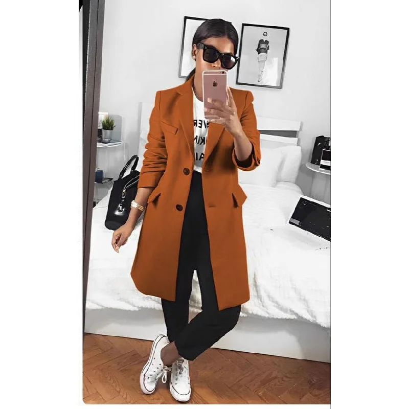 Buttoned Elegant Coat Belted Midi-Length Coat