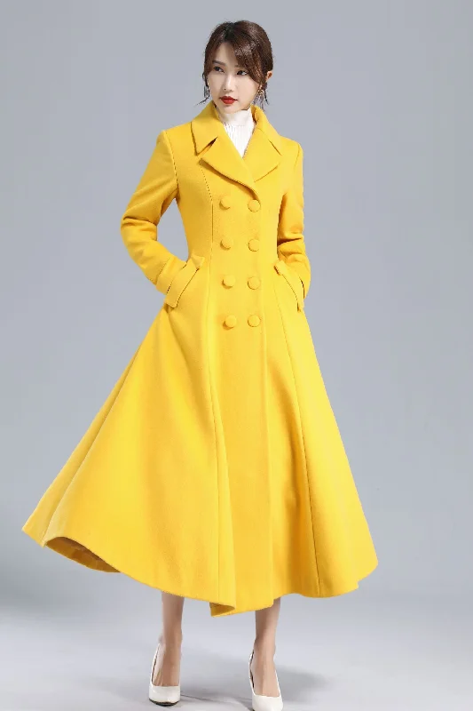 Yellow Winter Long Wool Coat Women 3234 Hooded Puffer Anorak
