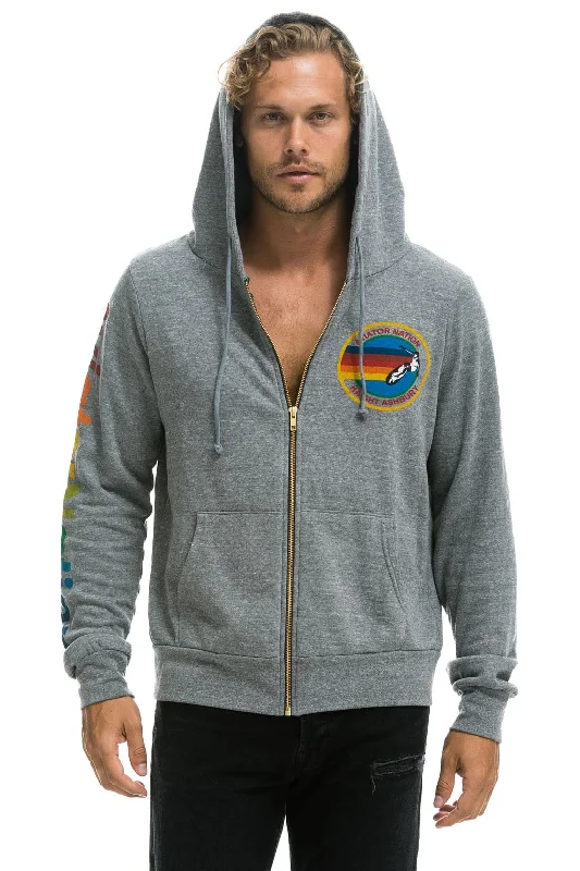 AVIATOR NATION HAIGHT ASHBURY HOODIE - HEATHER GREY Hoodie with Elastic Waist Stretchable Comfortable