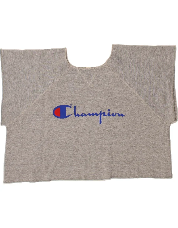 CHAMPION Womens Graphic Crop Sweatshirt Jumper UK 20 2XL Grey Hoodie with Stripes Bold Sporty