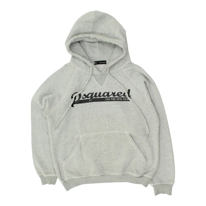 Dsquared Mens Grey Spell Out Logo Pullover Hoodie | Vintage Designer Hoody VTG Flare Sleeve Stylish