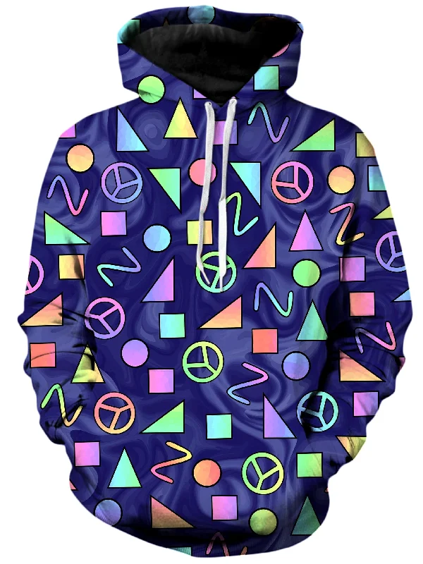 Retro Shapes Peace Symbols Blue Unisex Hoodie Hoodie with Zipper Placket Modern Functional