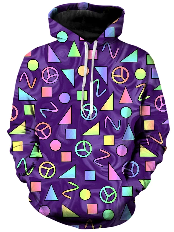 Retro Shapes Peace Symbols Purple Unisex Hoodie Hoodie with Double Zipper Versatile Adjustable
