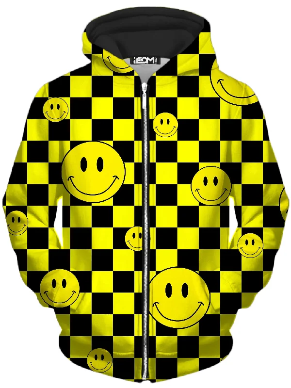 Smile Checkerboard Unisex Zip-Up Hoodie Hoodie with Velcro Closure Adjustable Secure