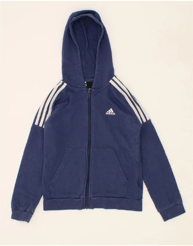 ADIDAS Girls Zip Hoodie Sweater 9-10 Years Navy Blue Cotton Satin Fabric Silk Fabric Chiffon Fabric