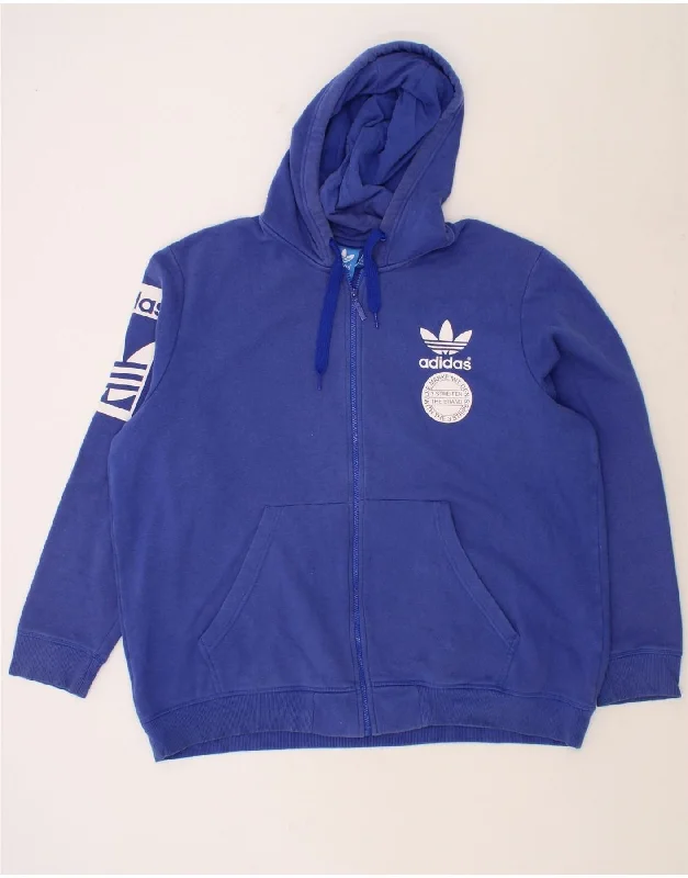 ADIDAS Mens Graphic Zip Hoodie Sweater 2XL Blue Cotton Terry Terry Cloth Terry Knit