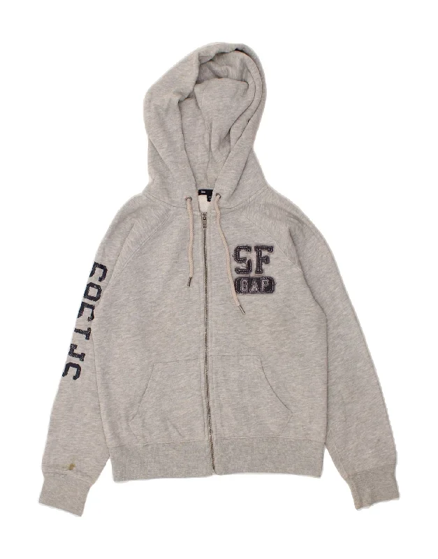 GAP Womens Graphic Zip Hoodie Sweater UK 14 Medium Grey Cotton Stylish Fashionable Trendy