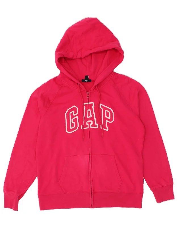 GAP Womens Graphic Zip Hoodie Sweater UK 16 Large Pink Cotton Lightweight Heavyweight Midweight