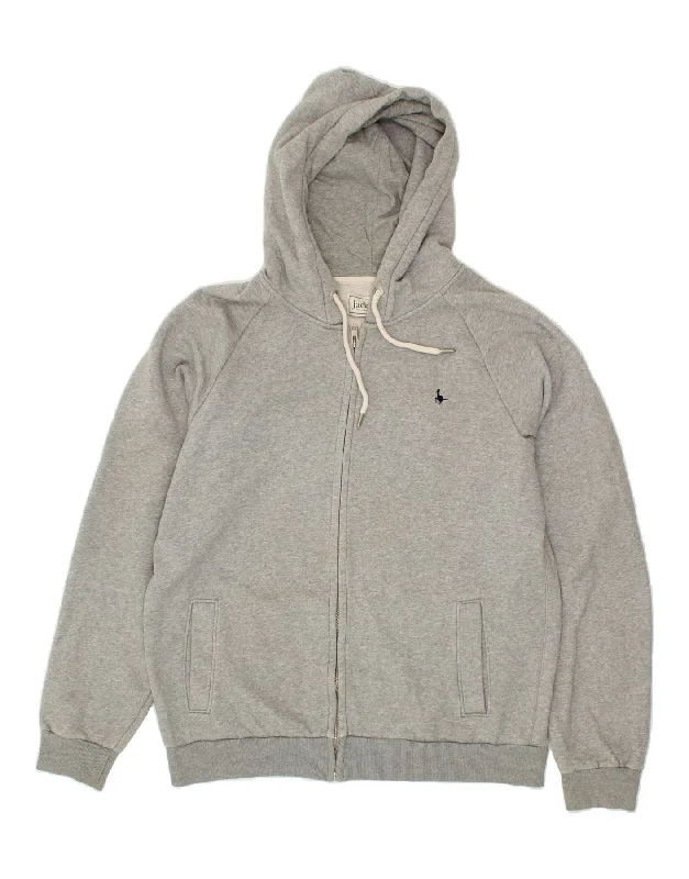 JACK WILLS Mens Zip Hoodie Sweater XL Grey Cotton Polka Dot Checkered Tartan
