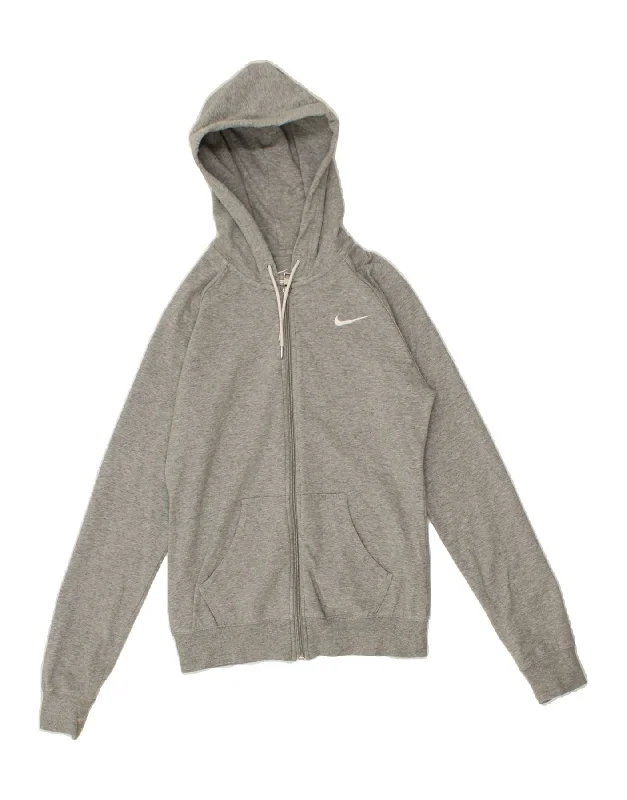NIKE Womens Zip Hoodie Sweater UK 10 Small Grey Polyester Embroidered Appliqued Beaded