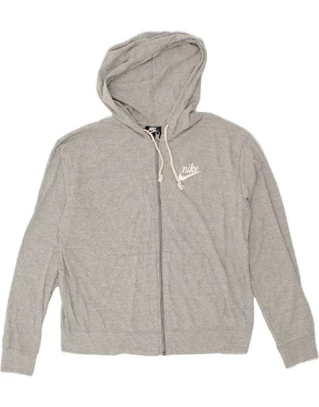 NIKE Womens Zip Hoodie Sweater UK 14 Medium Grey Cotton Iron Safe Non-Iron Wrinkle Free