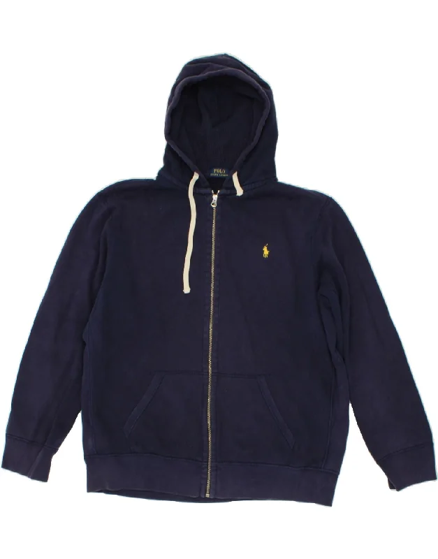 POLO RALPH LAUREN Mens Zip Hoodie Sweater 2XL Navy Blue Cotton Stylish Fashionable Trendy