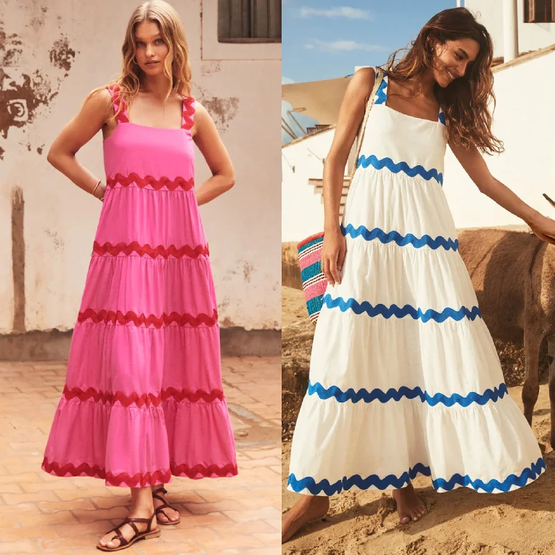 Designed Strapless Summer Long Dresses Tunics Print Colorful