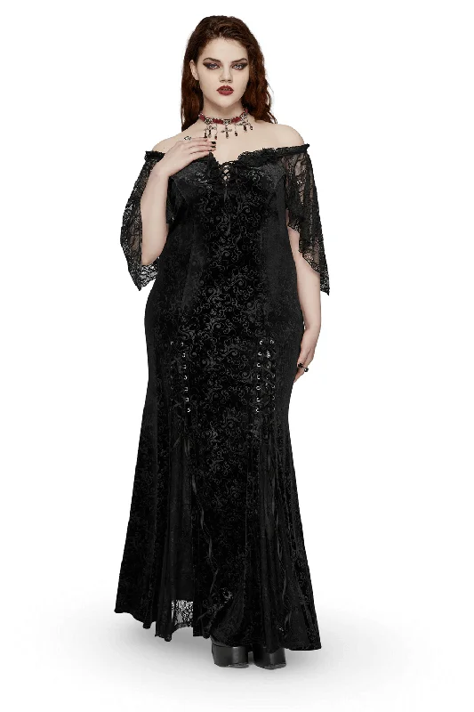 Gothic Elegance Velvet Lace-Up Long Dress in Black Tunics Cozy comfortable
