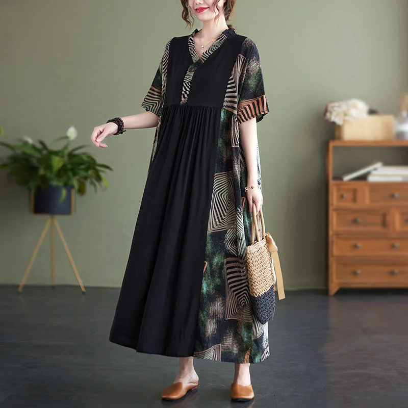 Vintage Summer Plus Sizes Short Sleeves Long Dresses