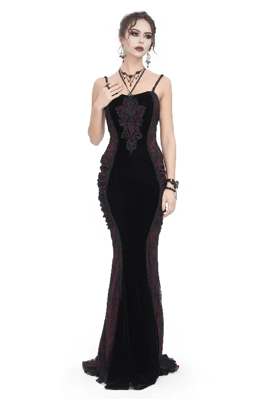 Women's Gothic Velvet Long Dress with Lace Appliques Tunics Trendy modern