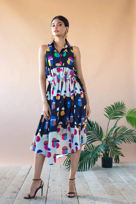 Aneta Dress With Drawstring Waist - Miro Dot Tunics Office stylish